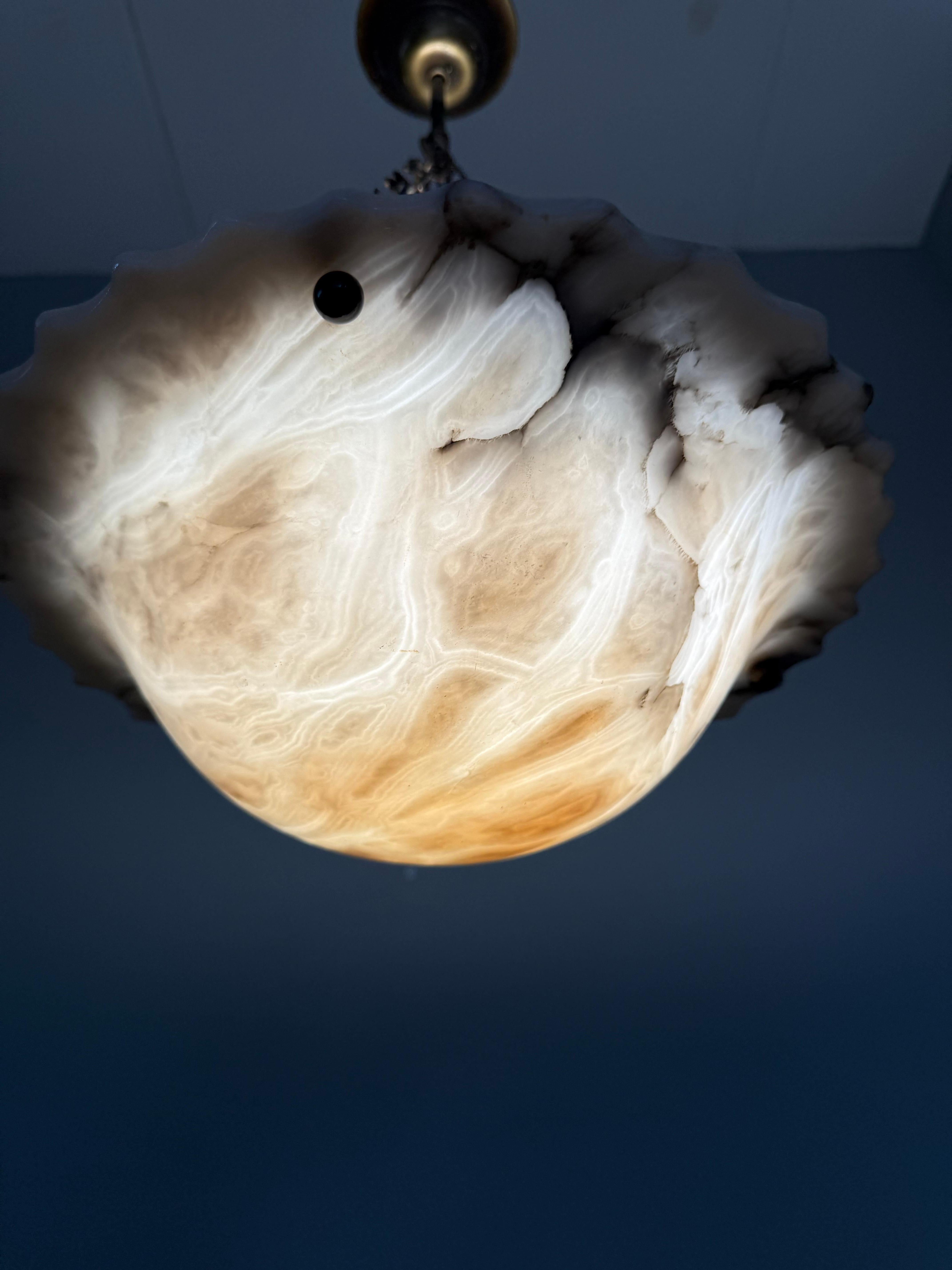 Art Deco White and Black and Whiter Veins & Patches Alabaster Pendant Chandelier For Sale 2