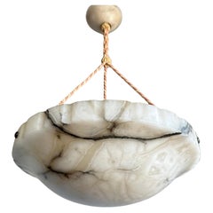 Antique Art Deco White and Black and Whiter Veins & Patches Alabaster Pendant Chandelier