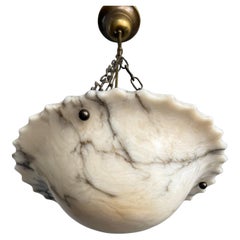 Antique Art Deco White and Black and Whiter Veins & Patches Alabaster Pendant Chandelier