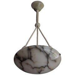 Art Deco White and Black Veins Alabaster Pendant with Perfect Rope & Mint Canopy