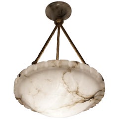 Art Deco White and Black Veins Alabaster Pendant with Perfect Rope & Mint Canopy