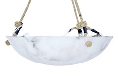 Art Deco White and Grey Alabaster Dish Ceiling Light