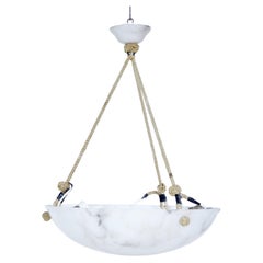 Art Deco White and Grey Alabaster Dish Ceiling Light