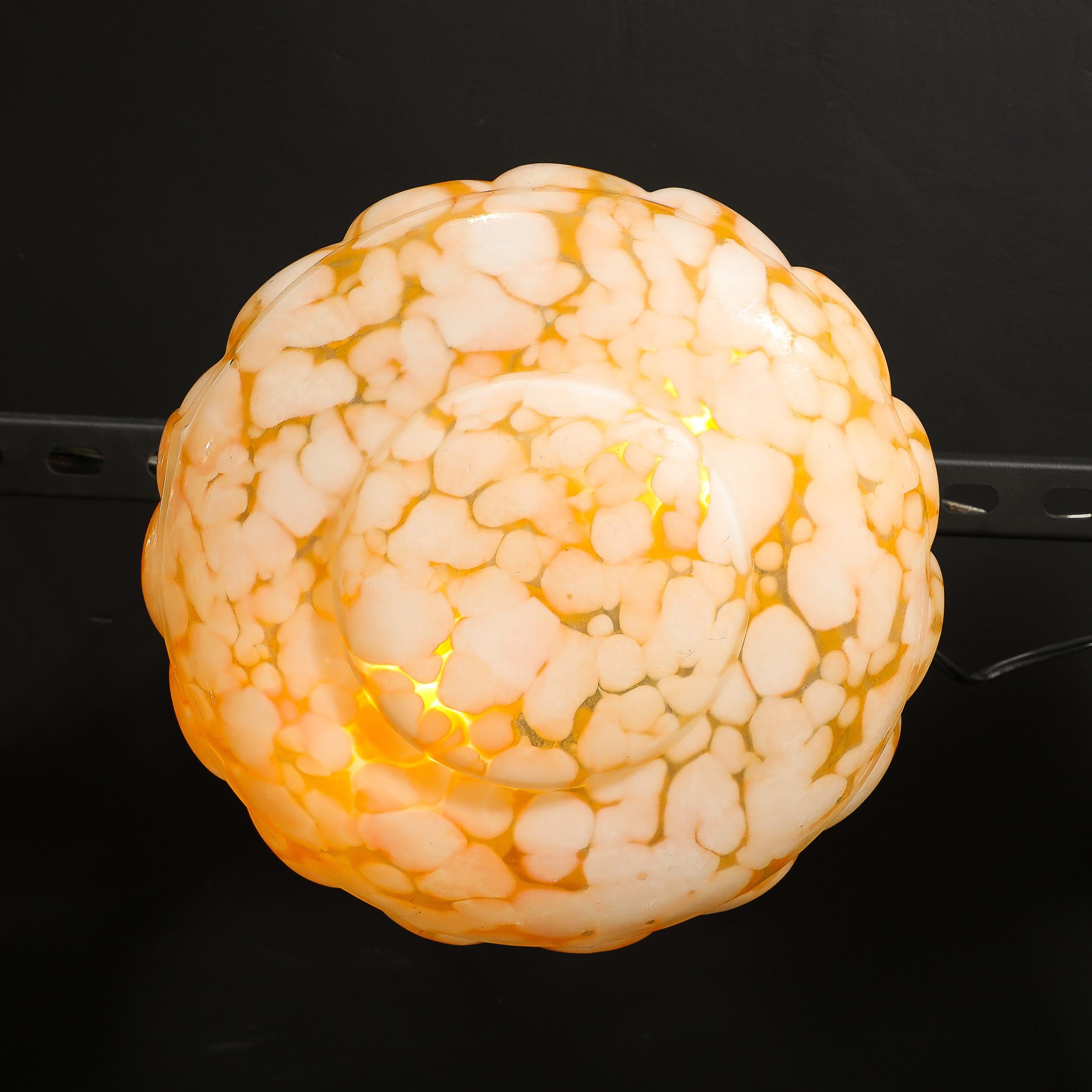 Art Deco White and Orange Glass Pendant Chandelier with Brass Fittings For Sale 8