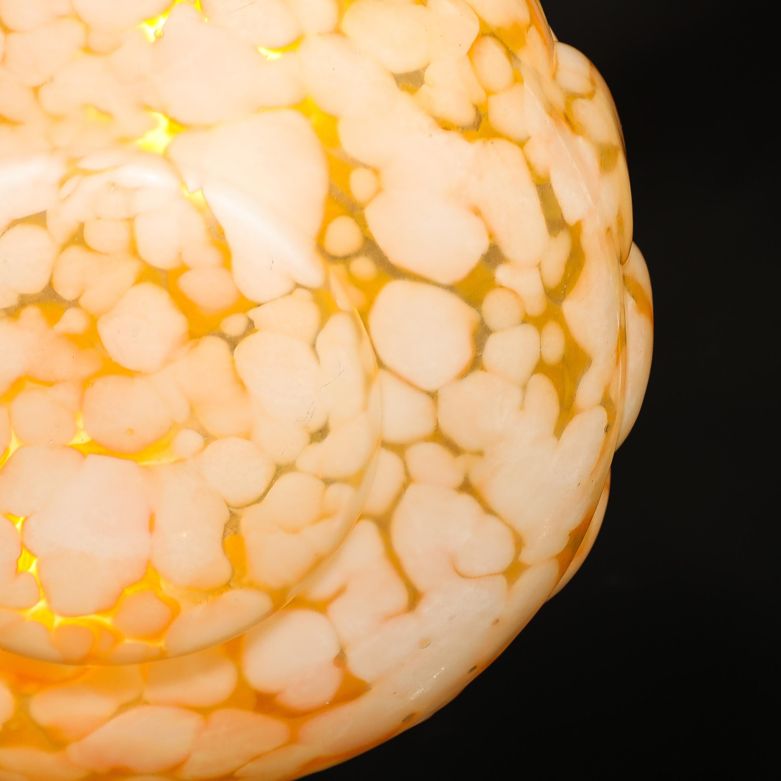 Art Deco White and Orange Glass Pendant Chandelier with Brass Fittings For Sale 9