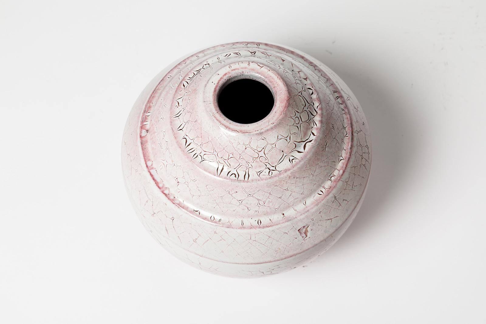 20th Century Art Deco White and Pink Ceramic Vase Signed circa 1930 Unique Piece