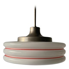 Art Deco White and Red Glass Ceiling Lamp, 1940s, Germany