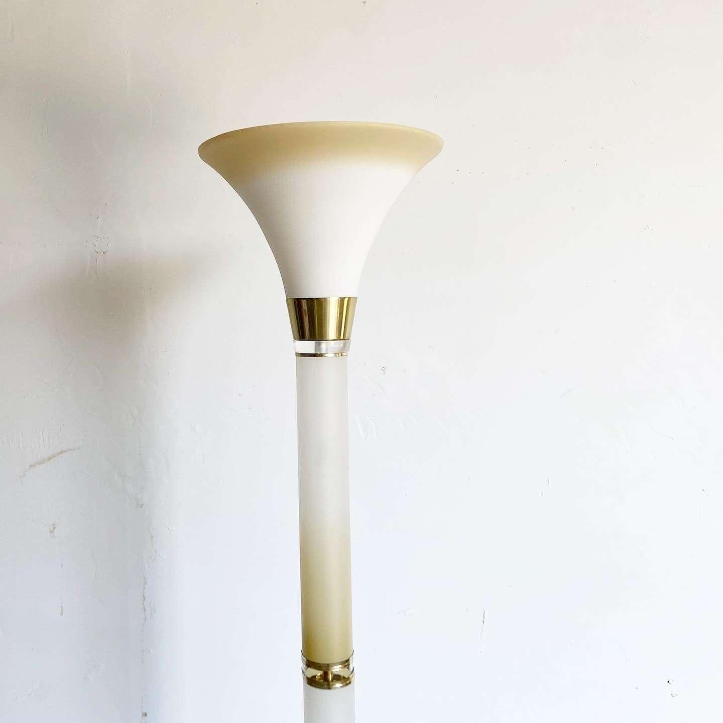 American Art Deco White and Tan Torchiere Floor Lamp