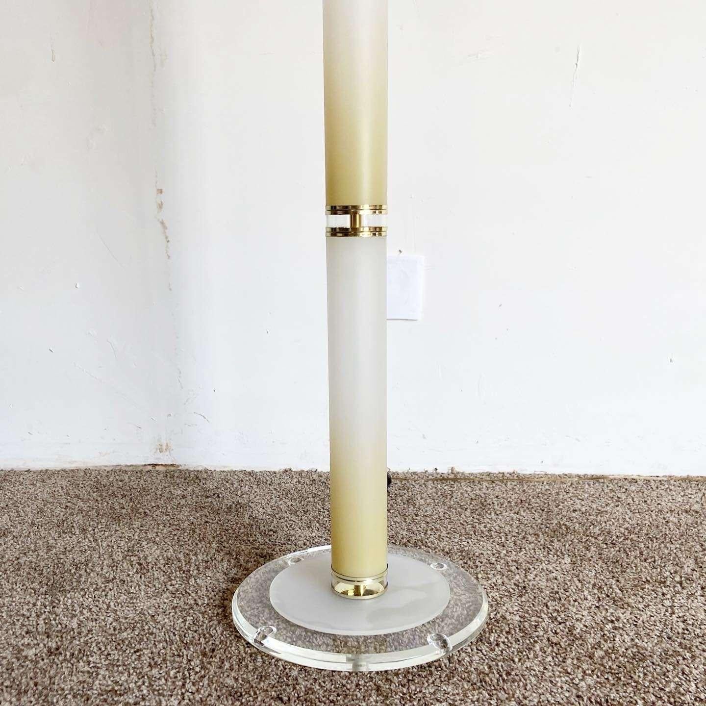 Art Deco White and Tan Torchiere Floor Lamp In Good Condition In Delray Beach, FL