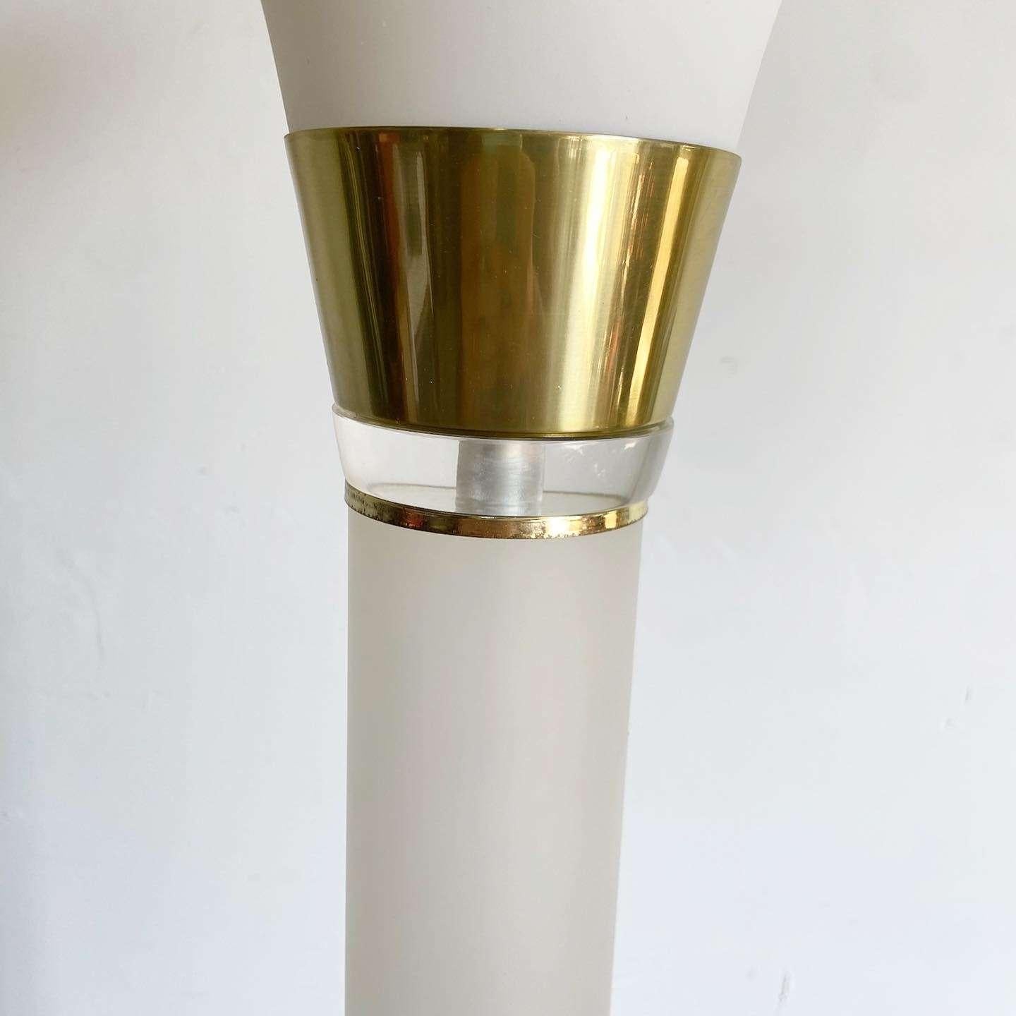 Art Deco White and Tan Torchiere Floor Lamp 1