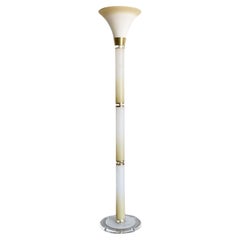 Art Deco White and Tan Torchiere Floor Lamp