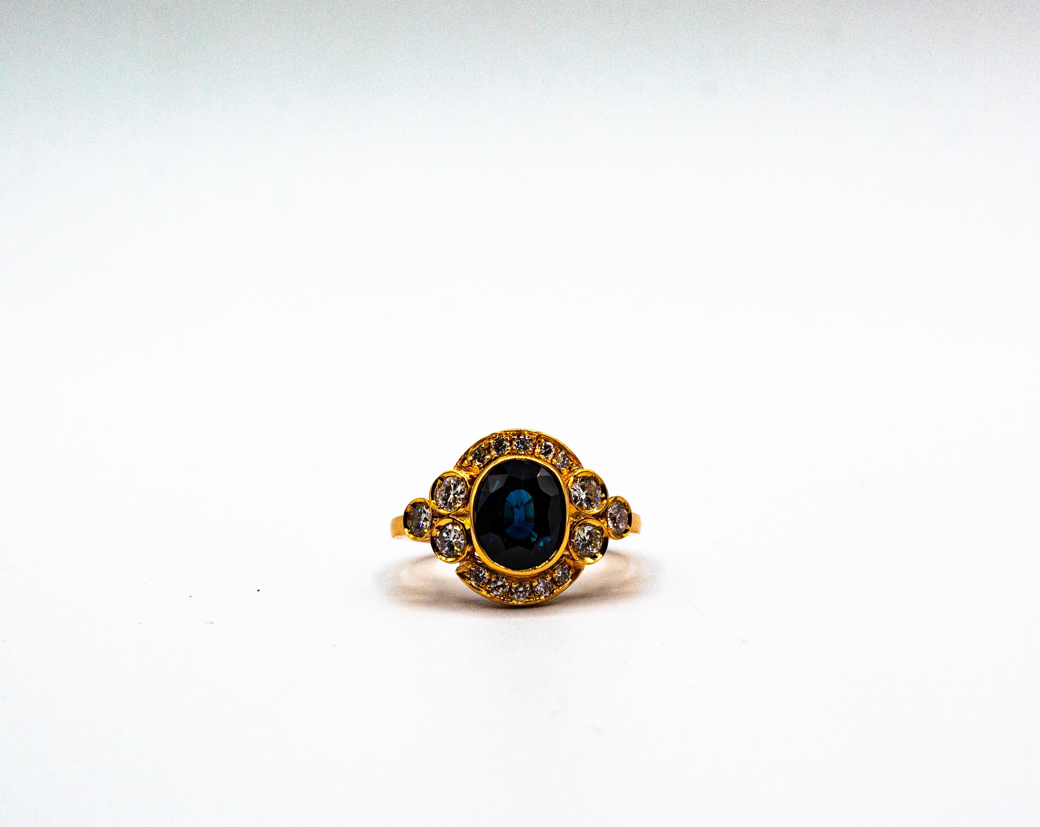 Anello da cocktail in oro giallo Art Deco con diamante bianco taglio brillante e zaffiro blu in vendita 5