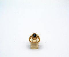 Art Deco White Brilliant Cut Diamond Blue Sapphire Yellow Gold Cocktail Ring