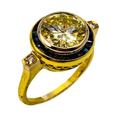 Art Deco White Brilliant Cut Diamond Blue Sapphire Yellow Gold Cocktail Ring Art Deco White Brilliant Cut Diamond Blue Sapphire Yellow Gold Cocktail Ring