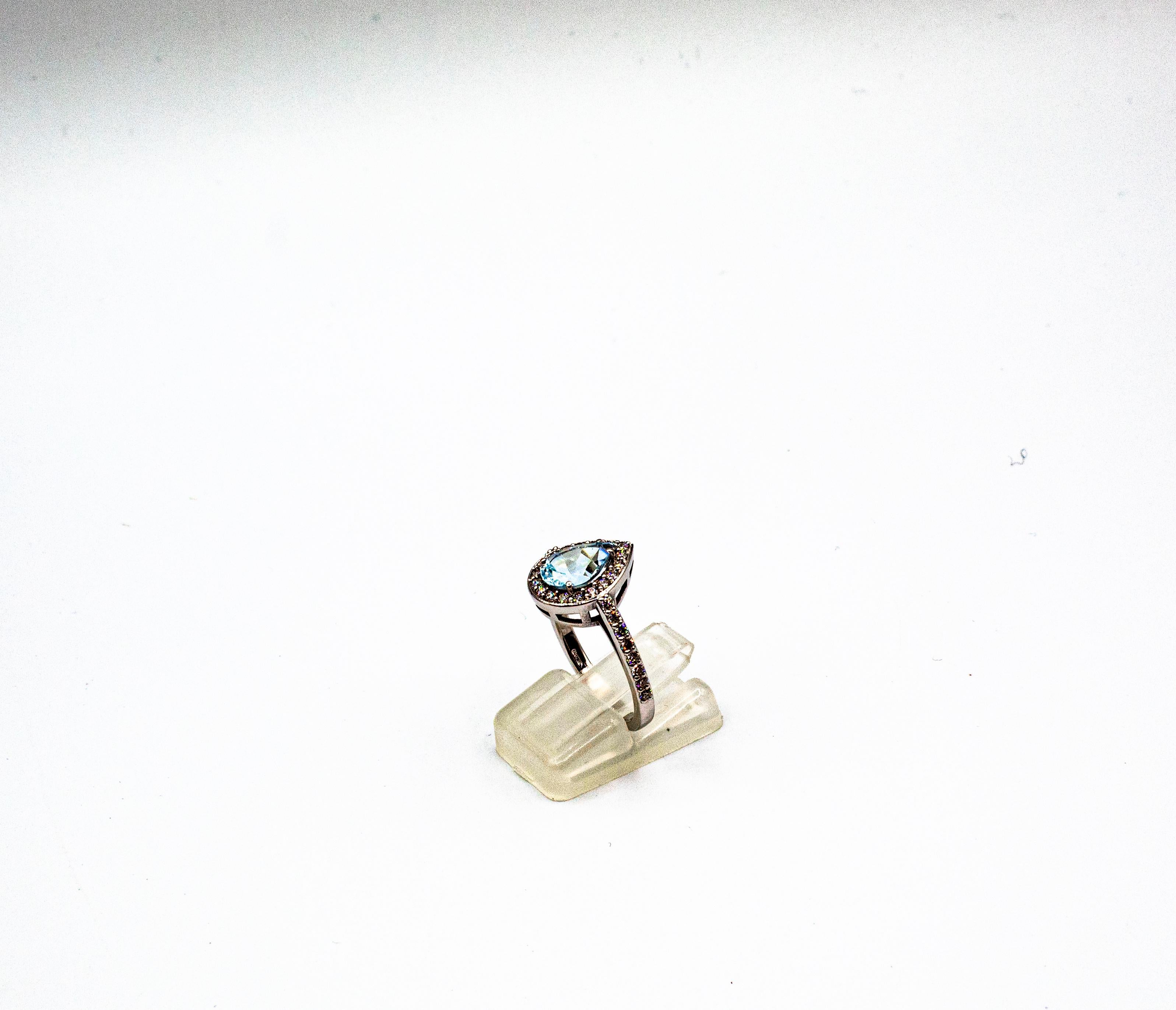 Weißgoldener Art-Déco-Cocktailring mit weißem Zirkon-Aquamarin im Brillantschliff und Weißgold im Zustand „Neu“ im Angebot in Naples, IT