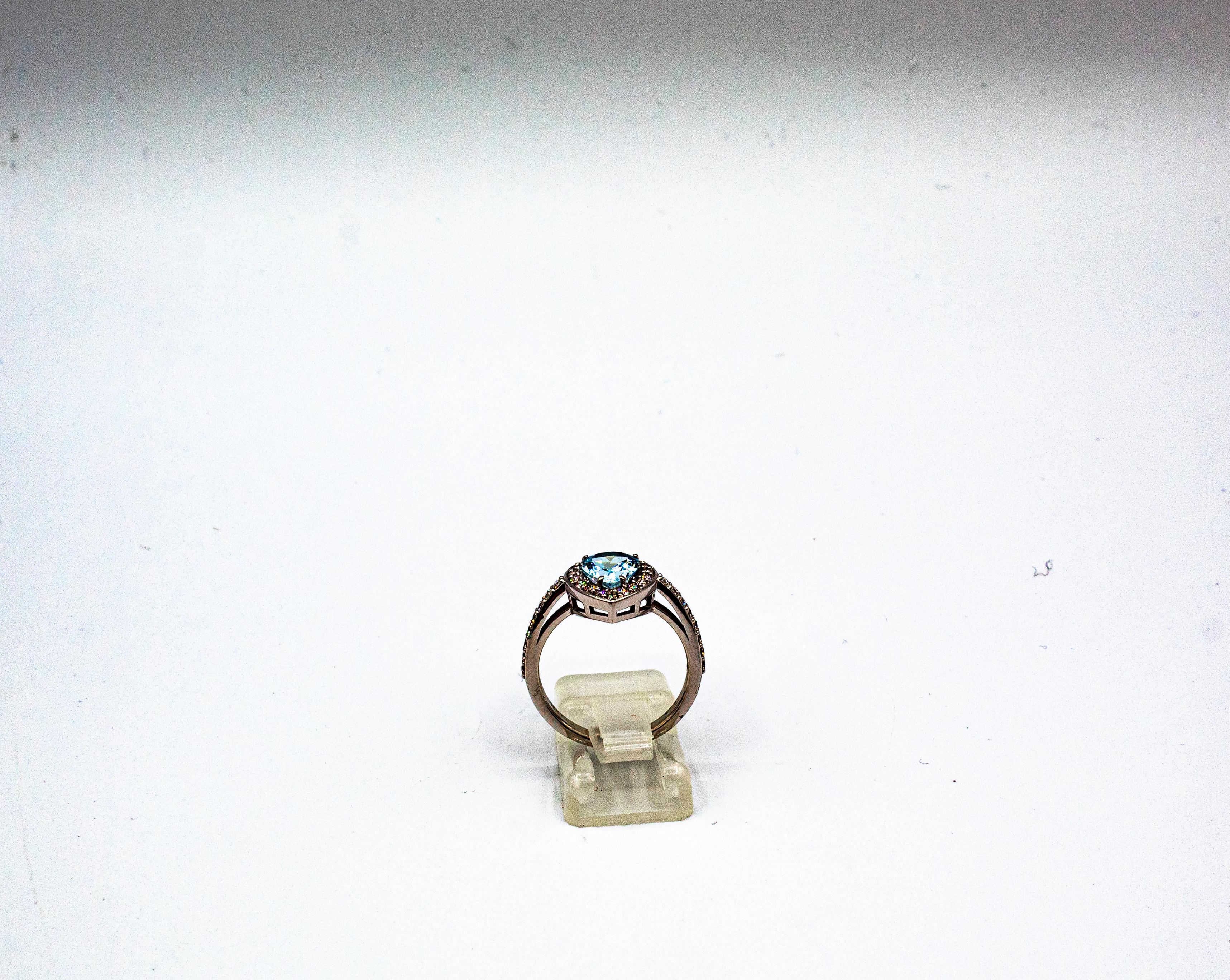 Weißgoldener Art-Déco-Cocktailring mit weißem Zirkon-Aquamarin im Brillantschliff und Weißgold für Damen oder Herren im Angebot