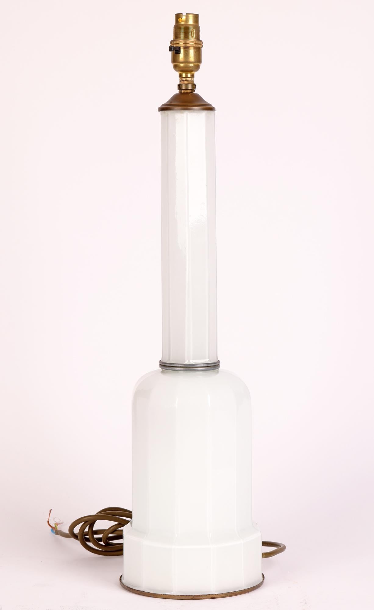 Art Deco White Cased Glass Column Form Lamp Base For Sale 3