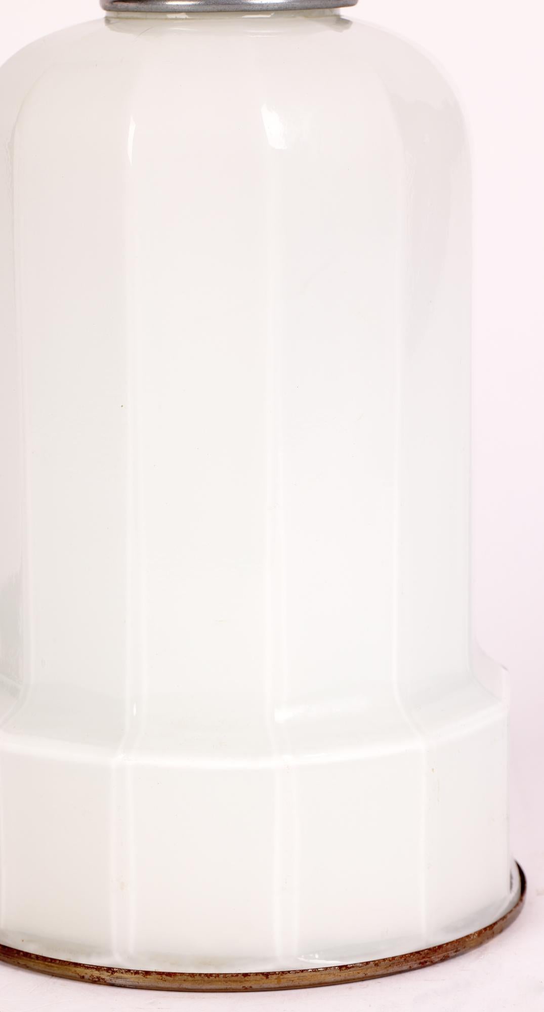 Art Deco White Cased Glass Column Form Lamp Base For Sale 5