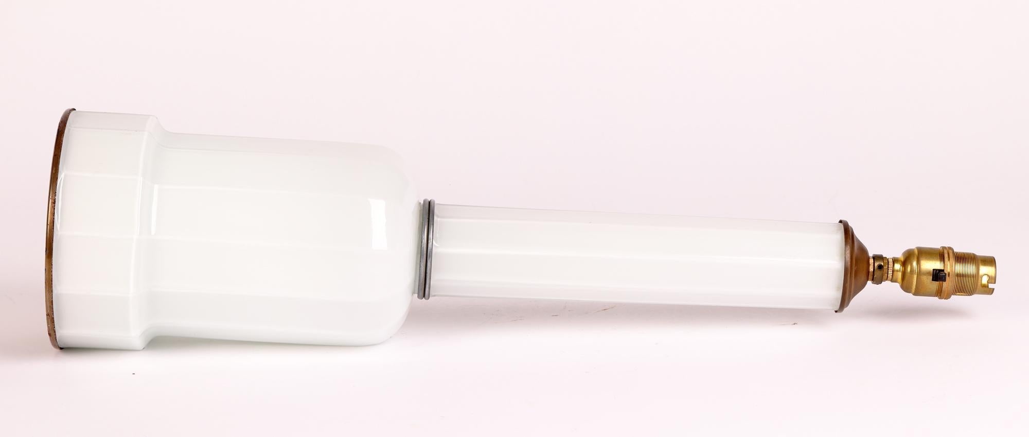 Art Deco White Cased Glass Column Form Lamp Base For Sale 6
