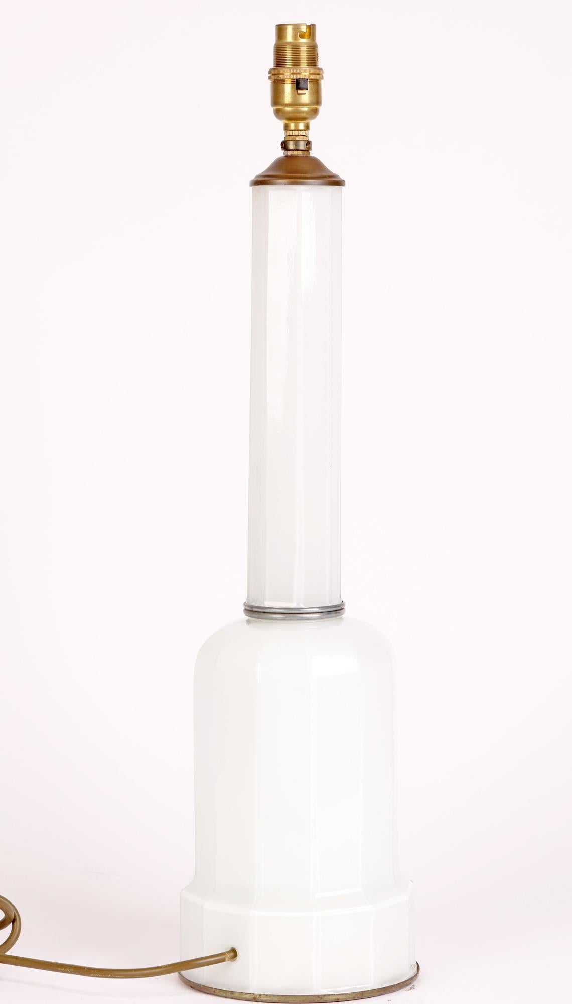 Art Deco White Cased Glass Column Form Lamp Base For Sale 7