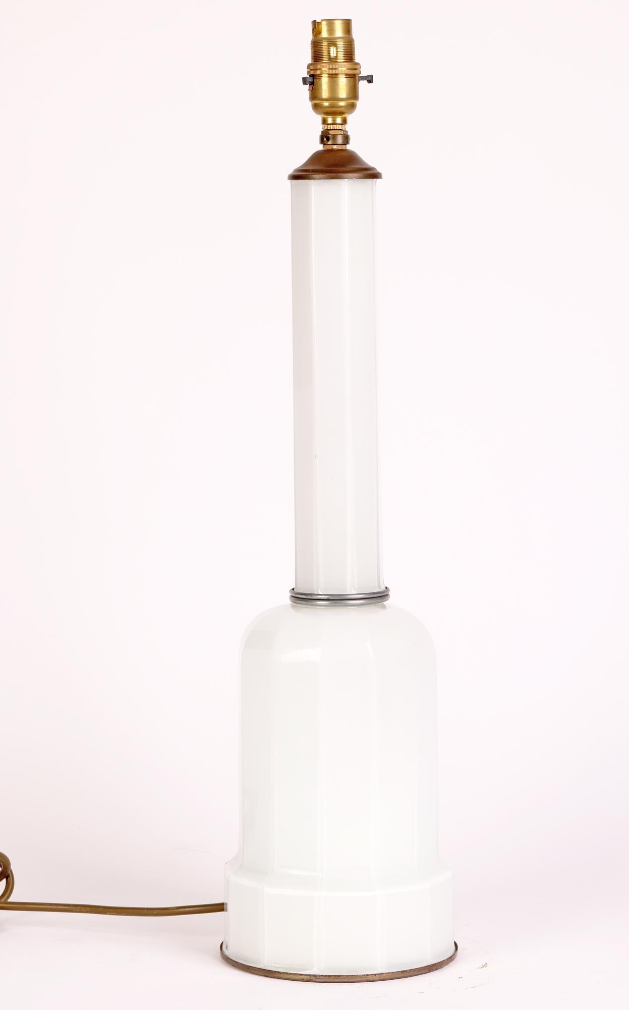 Art Deco White Cased Glass Column Form Lamp Base In Good Condition For Sale In Bishop's Stortford, Hertfordshire