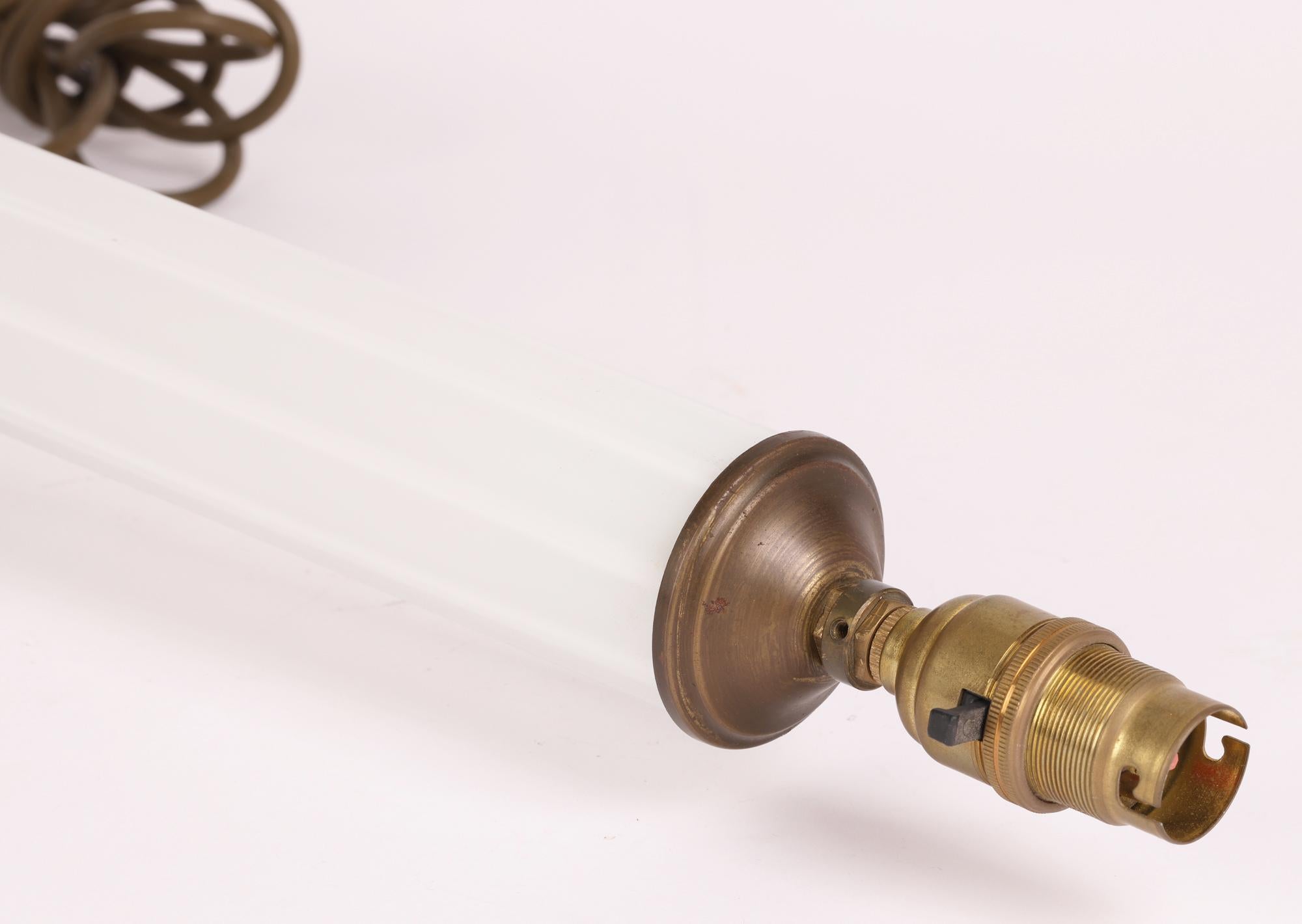Art Deco White Cased Glass Column Form Lamp Base For Sale 1