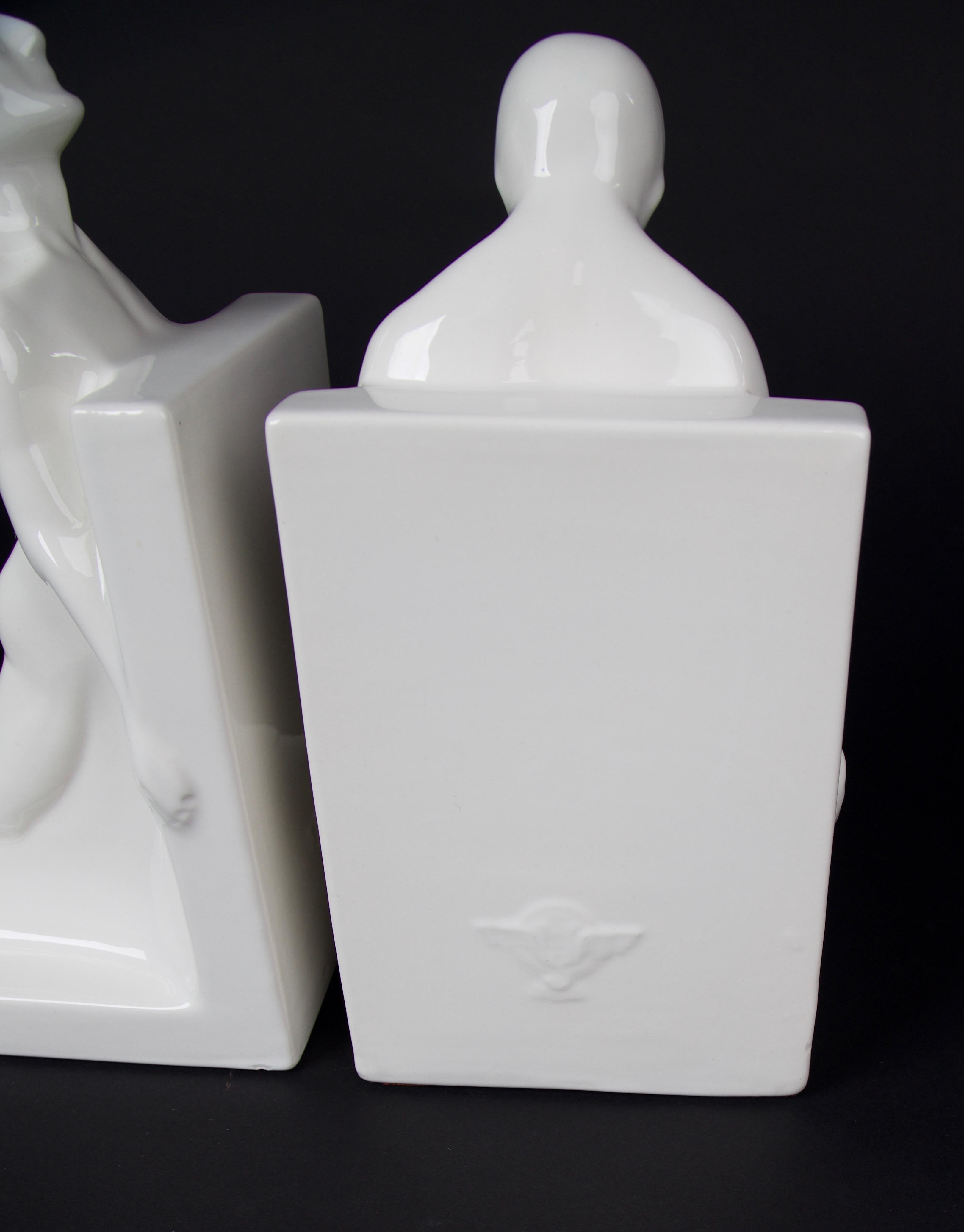 Art Deco White Ceramic Male Bookends 1
