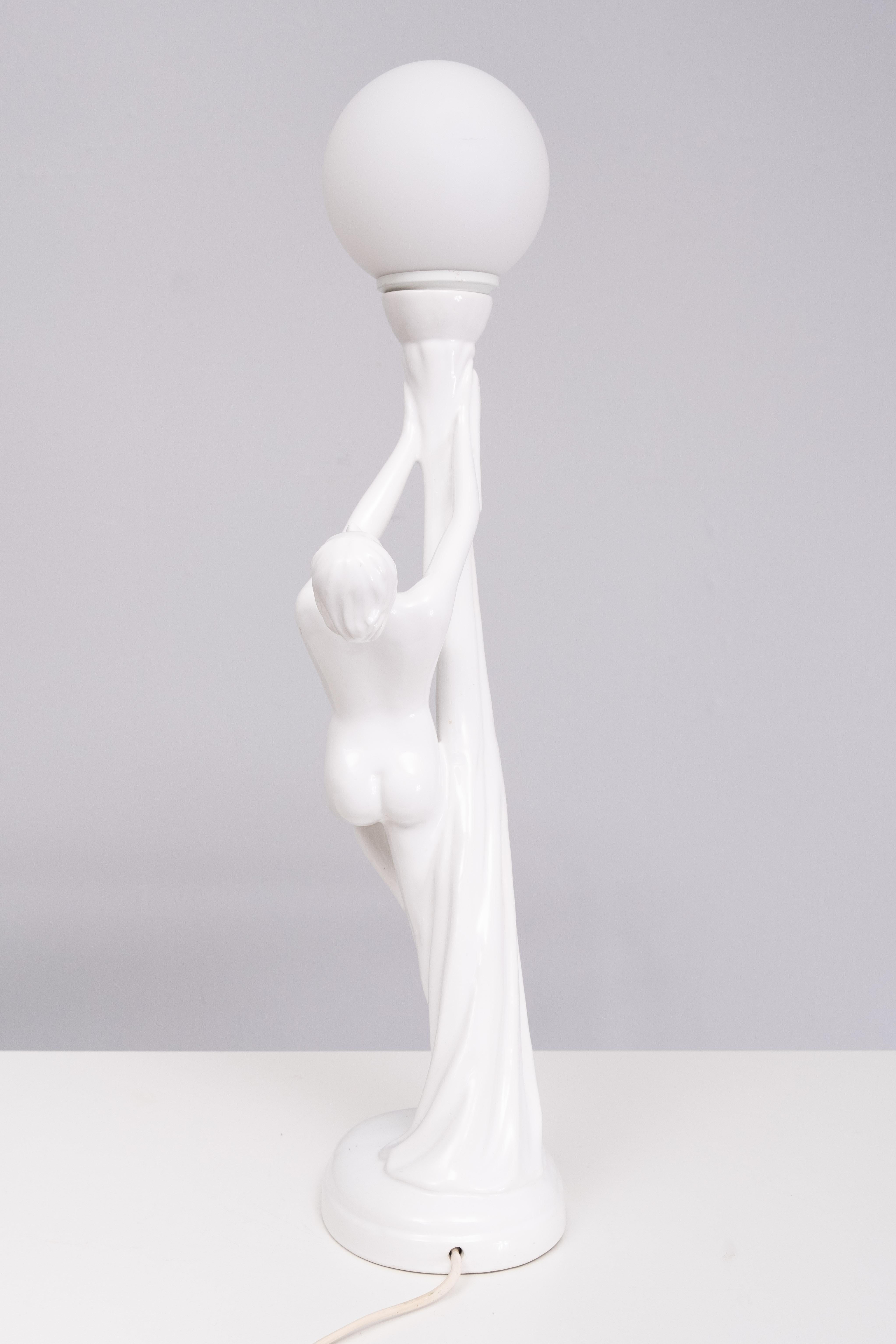  Art Deco  White Ceramic naked Woman lamp  Globe  Italy  1970s For Sale 3