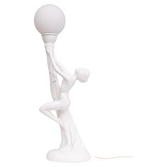  Art déco  Lampe femme nue en céramique blanche  Globe  Italie  1970s