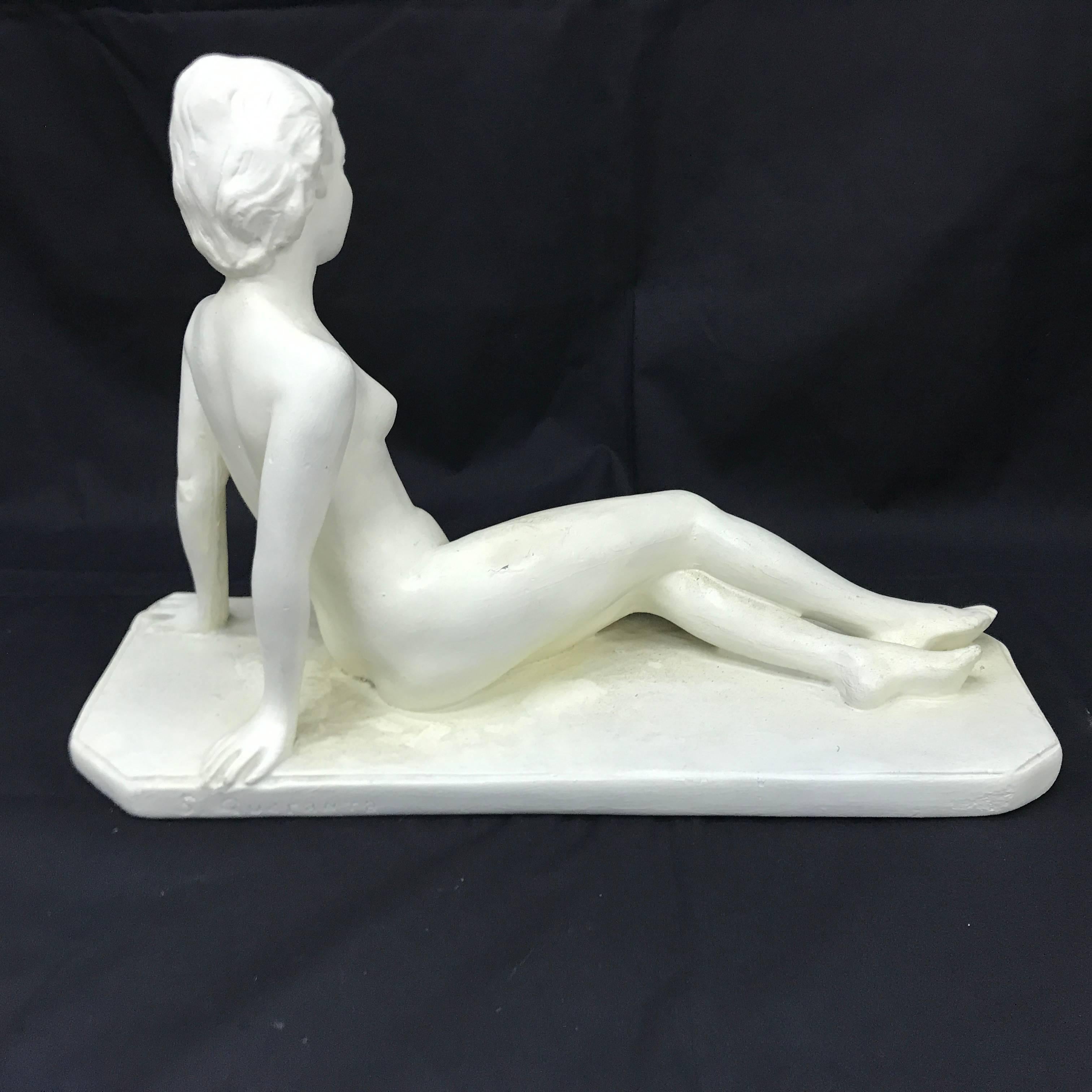 Hand-Crafted Art Deco White Ceramic Woman Sculpture, Italy, circa 1930