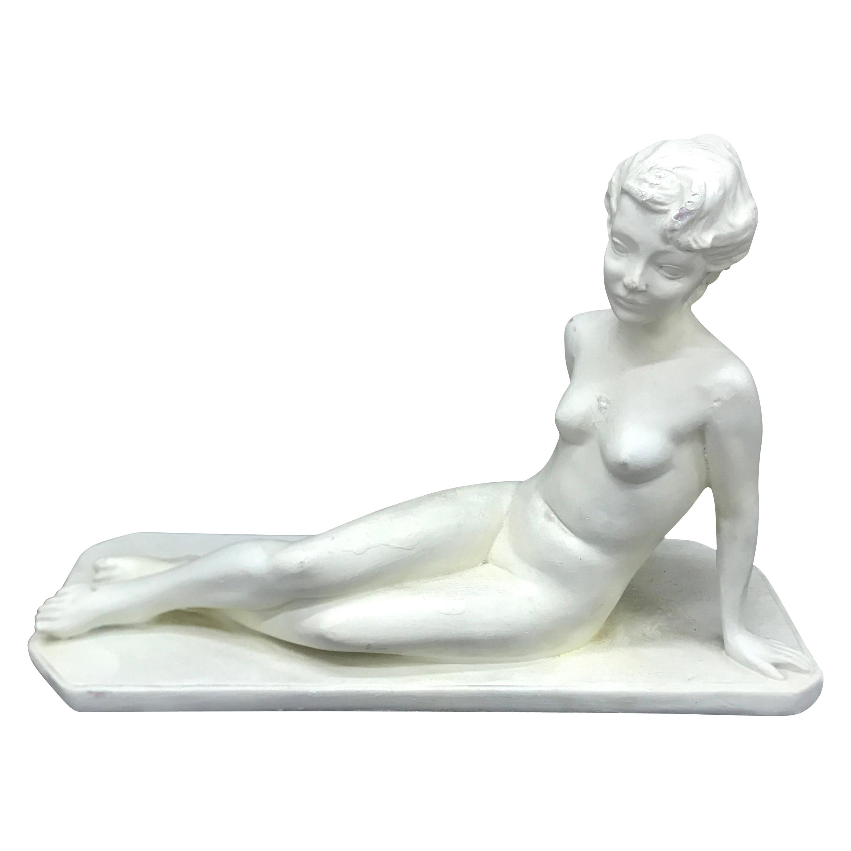 Art Deco White Ceramic Woman Sculpture, Italy, circa 1930