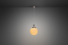 Art Deco White Chrome Metal and Opal Glass Hanging Lamp, Europe ca 1920s