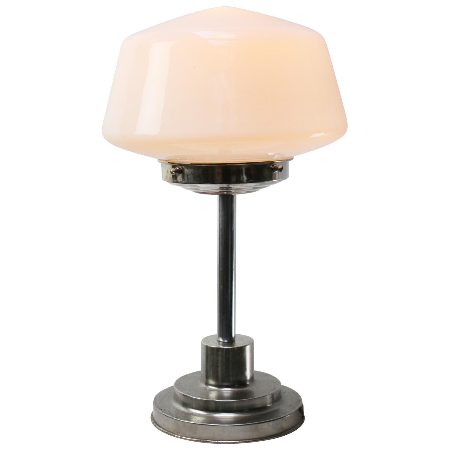 Dutch Art Deco White Cone Opaline Glass Table Desk Lamp For Sale