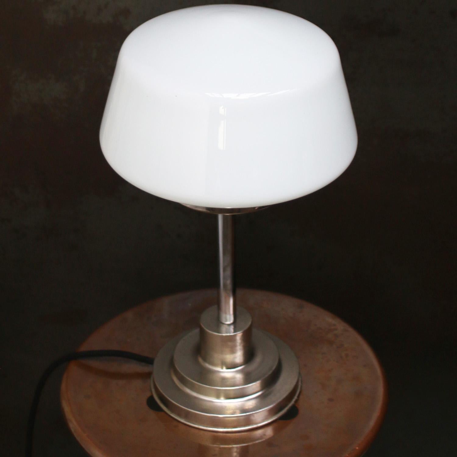 20th Century Art Deco White Cone Opaline Glass Table Desk Lamp For Sale