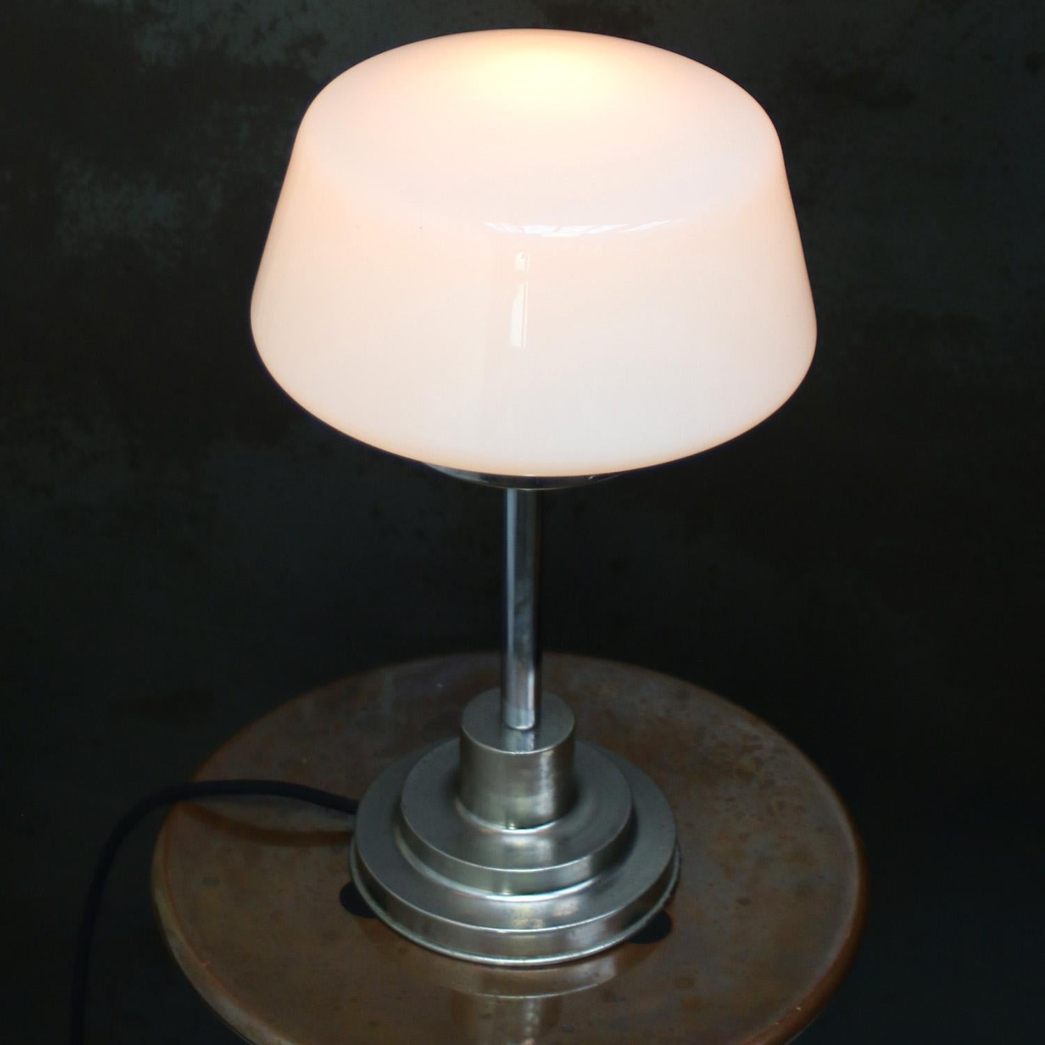 Art Deco White Cone Opaline Glass Table Desk Lamp For Sale 1