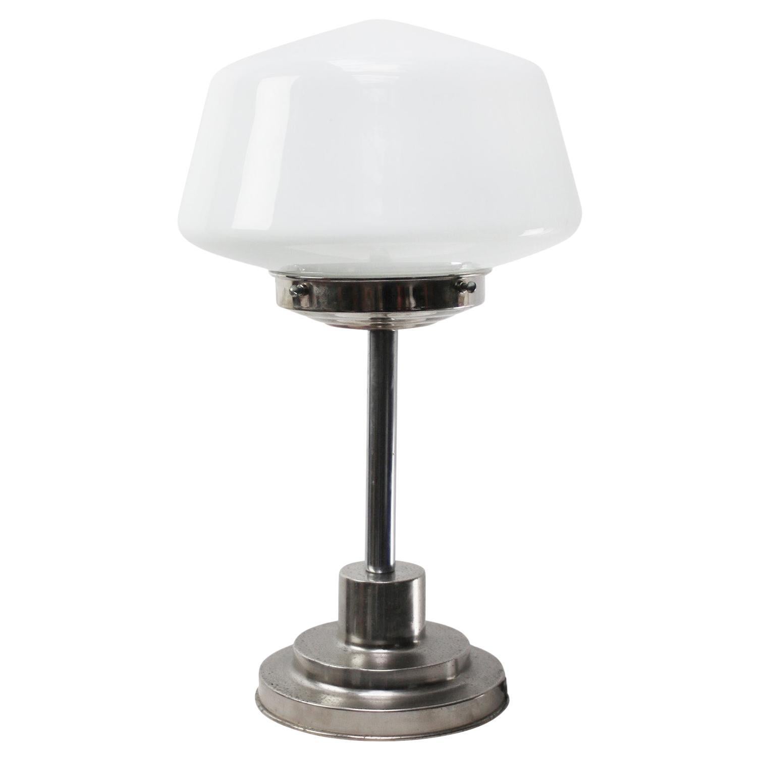 Art Deco White Cone Opaline Glass Table Desk Lamp