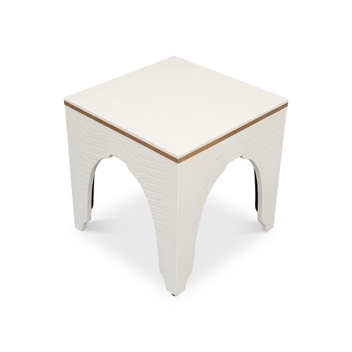 Art Deco White Crocodile Stool In New Condition For Sale In Westwood, NJ