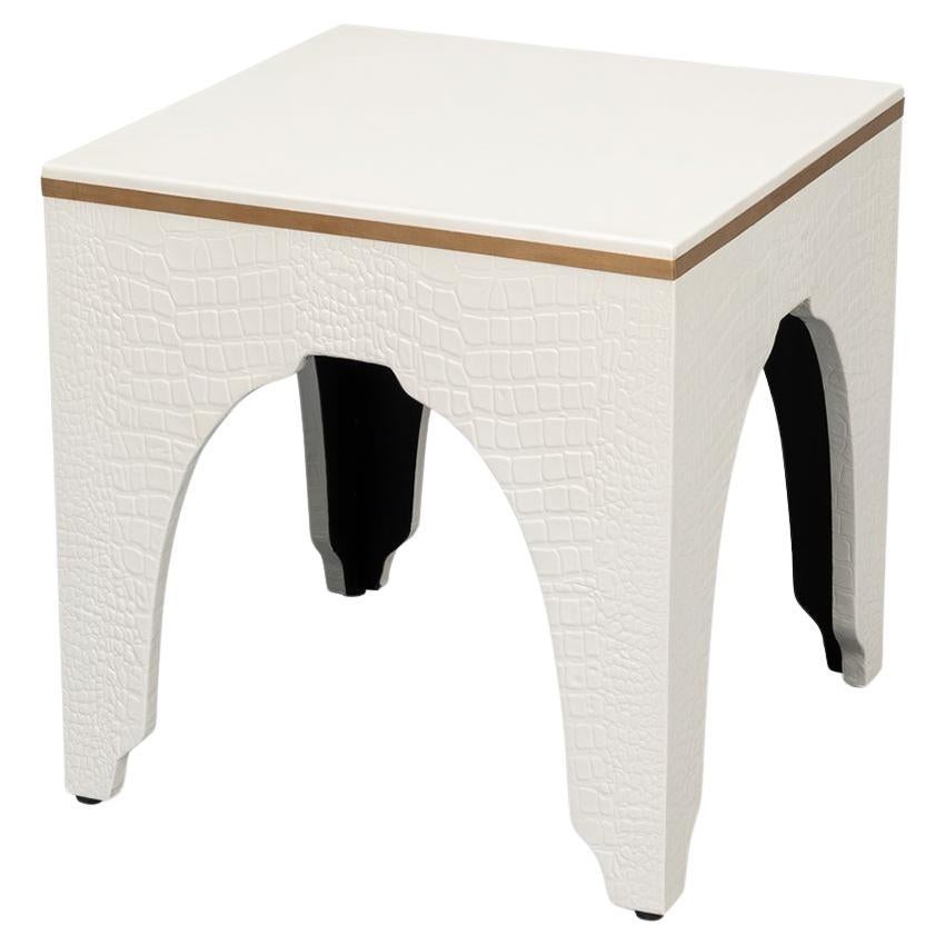 Tabouret Art Déco en crocodile blanc