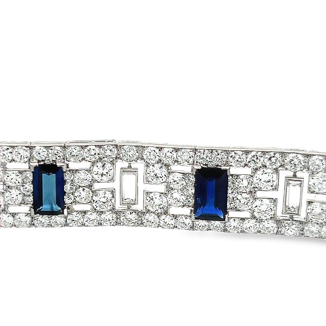 Emerald Cut Art Deco Diamond and Sapphire Bracelet