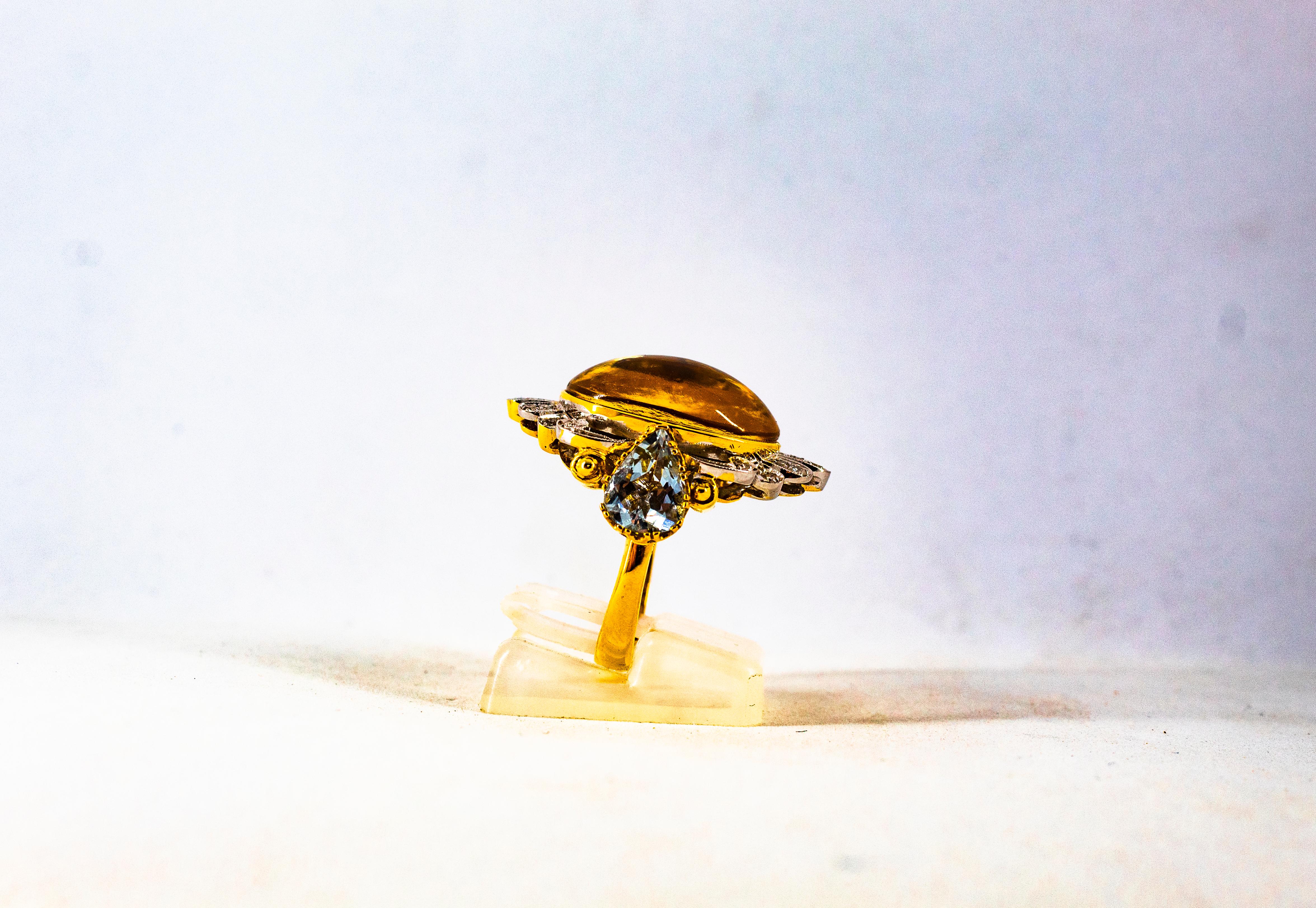 Art Deco Style Diamond Customizable Background Citrine Yellow Gold Cocktail Ring For Sale 5