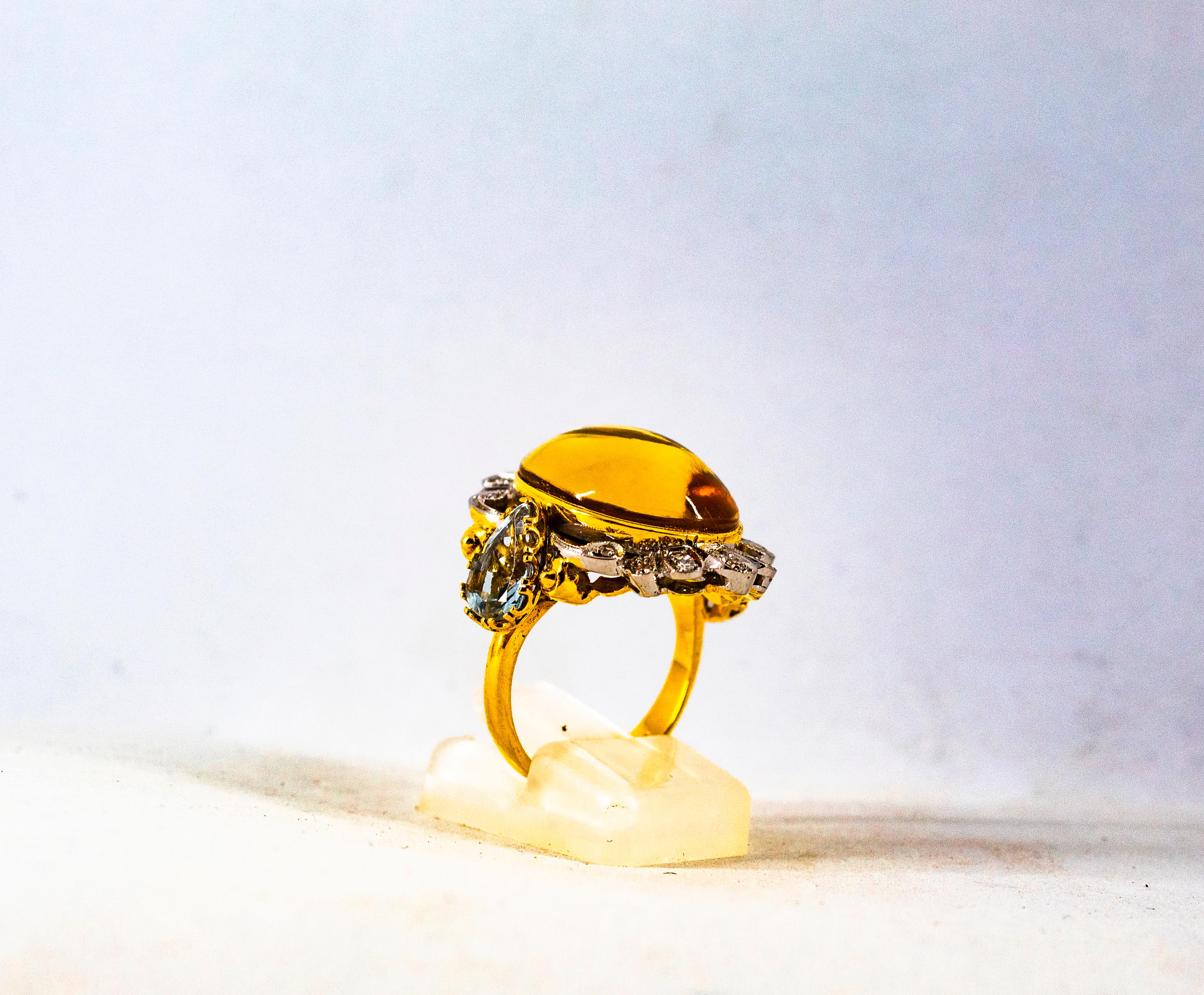 Art Deco Style Diamond Customizable Background Citrine Yellow Gold Cocktail Ring For Sale 6