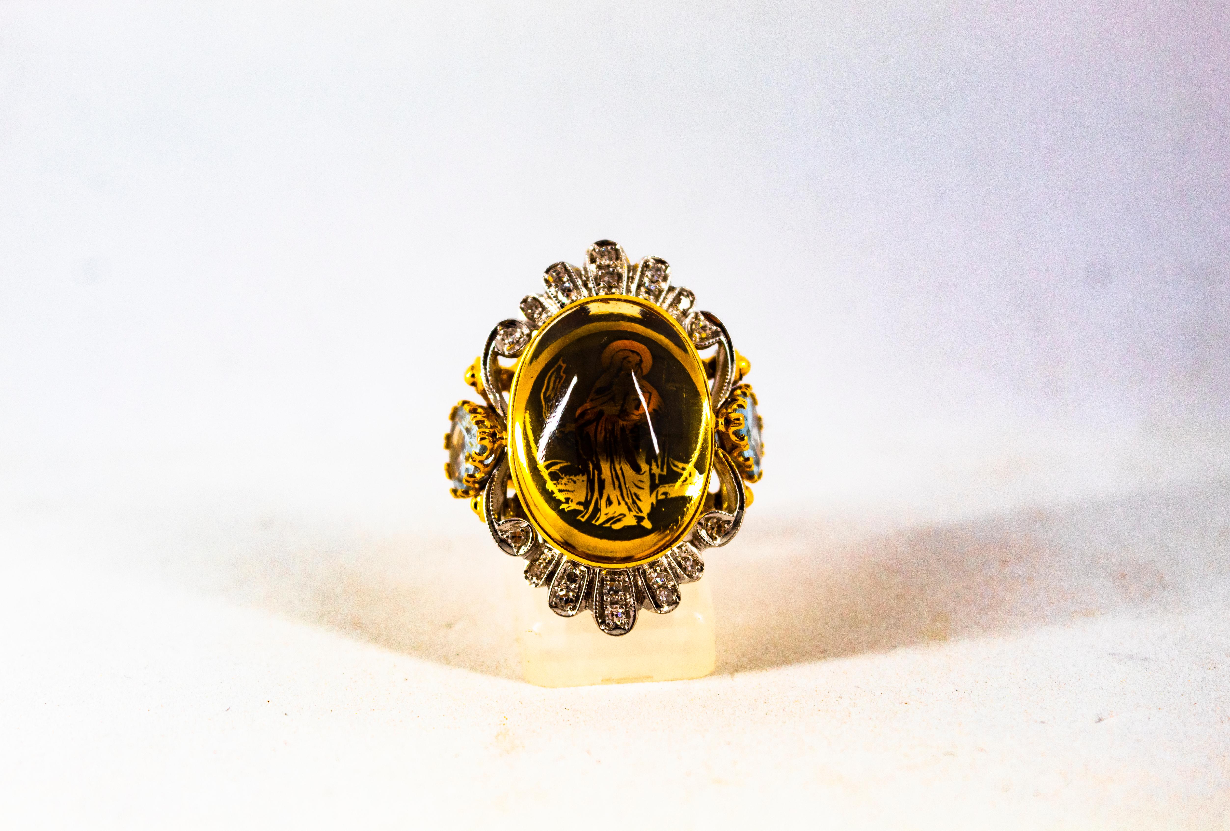 Art Deco Style Diamond Customizable Background Citrine Yellow Gold Cocktail Ring For Sale 8