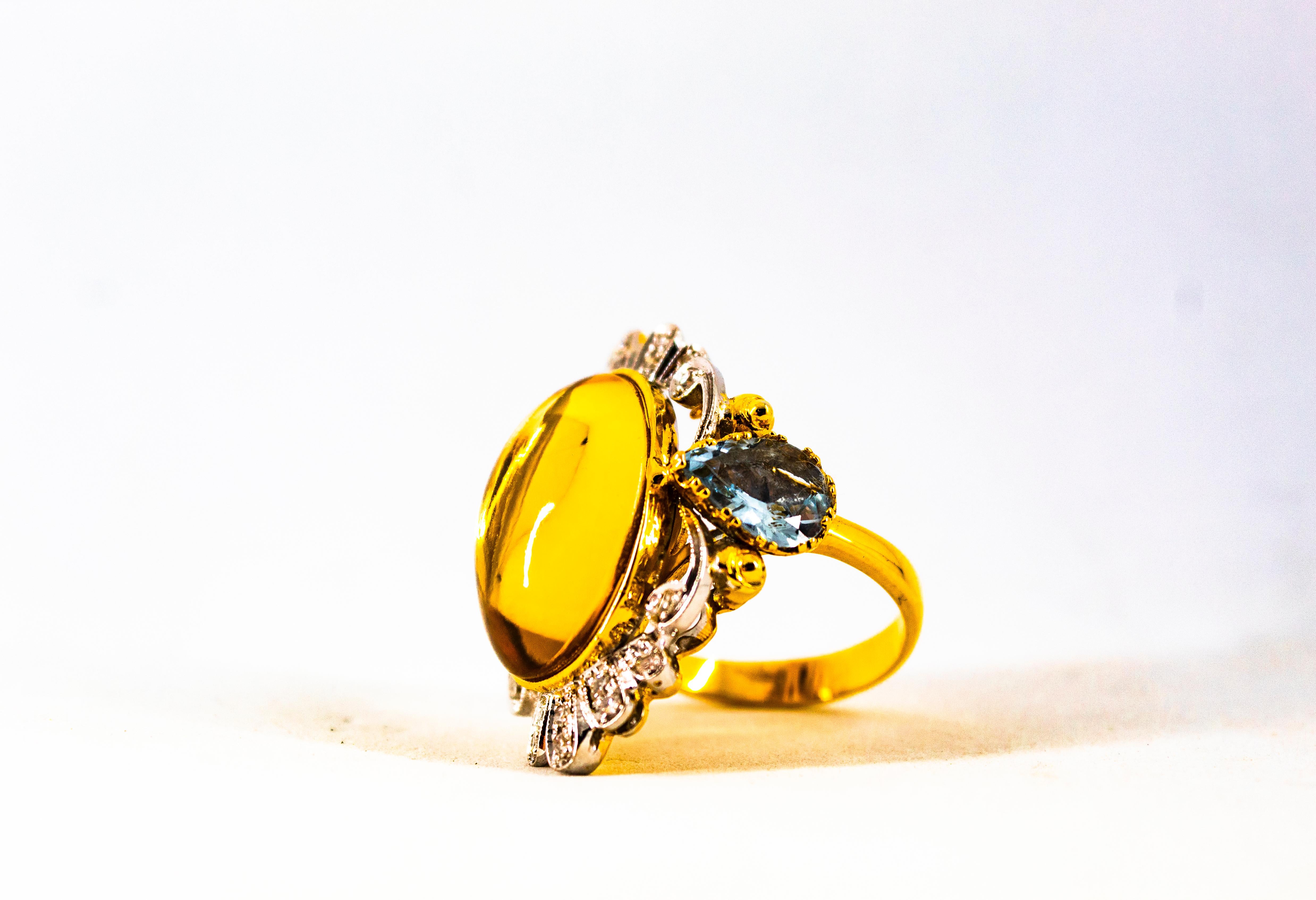 Art Deco Style Diamond Customizable Background Citrine Yellow Gold Cocktail Ring For Sale 11