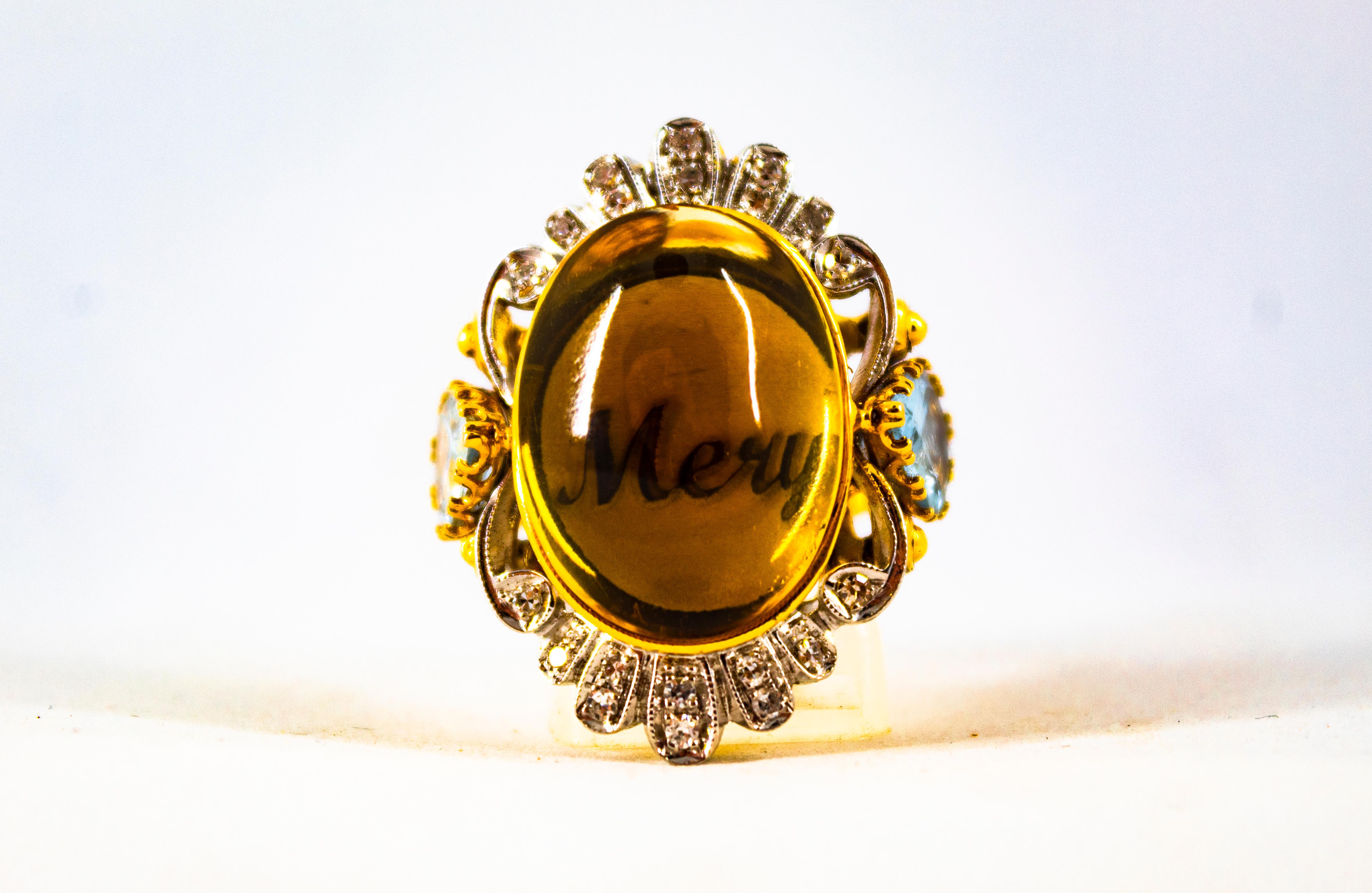 Art Deco Style Diamond Customizable Background Citrine Yellow Gold Cocktail Ring In New Condition For Sale In Naples, IT