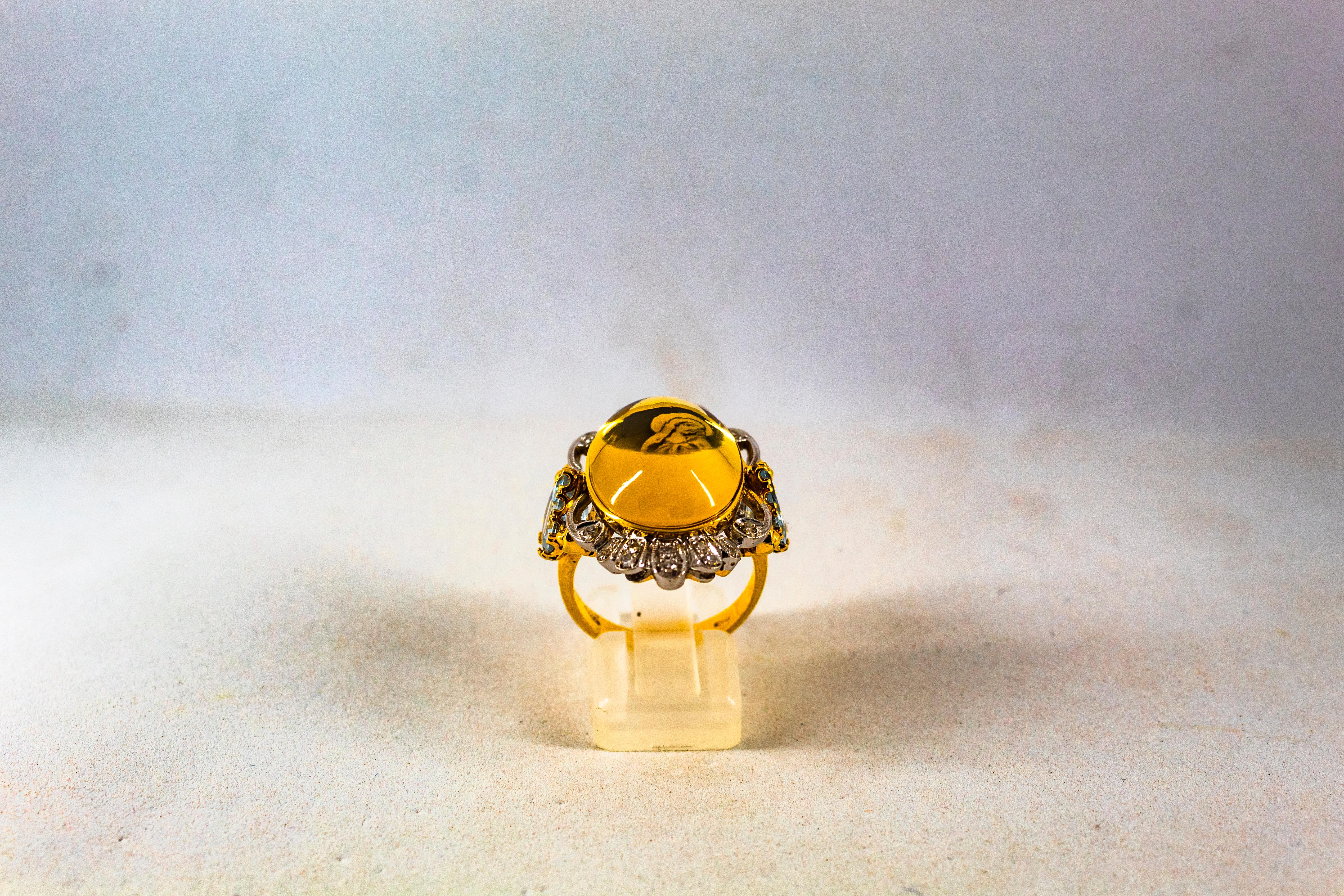 Art Deco Style Diamond Customizable Background Citrine Yellow Gold Cocktail Ring For Sale 1