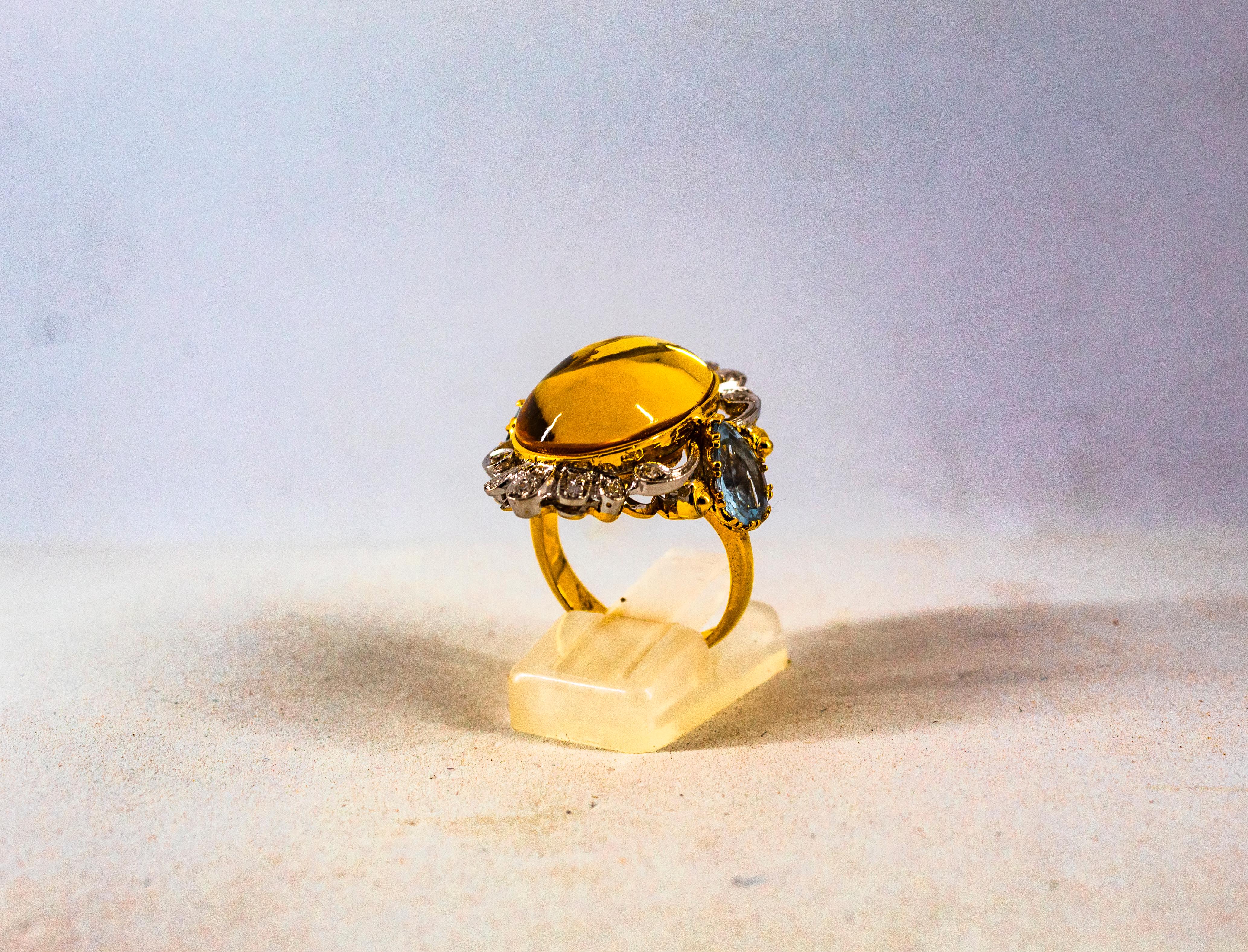 Art Deco Style Diamond Customizable Background Citrine Yellow Gold Cocktail Ring For Sale 2