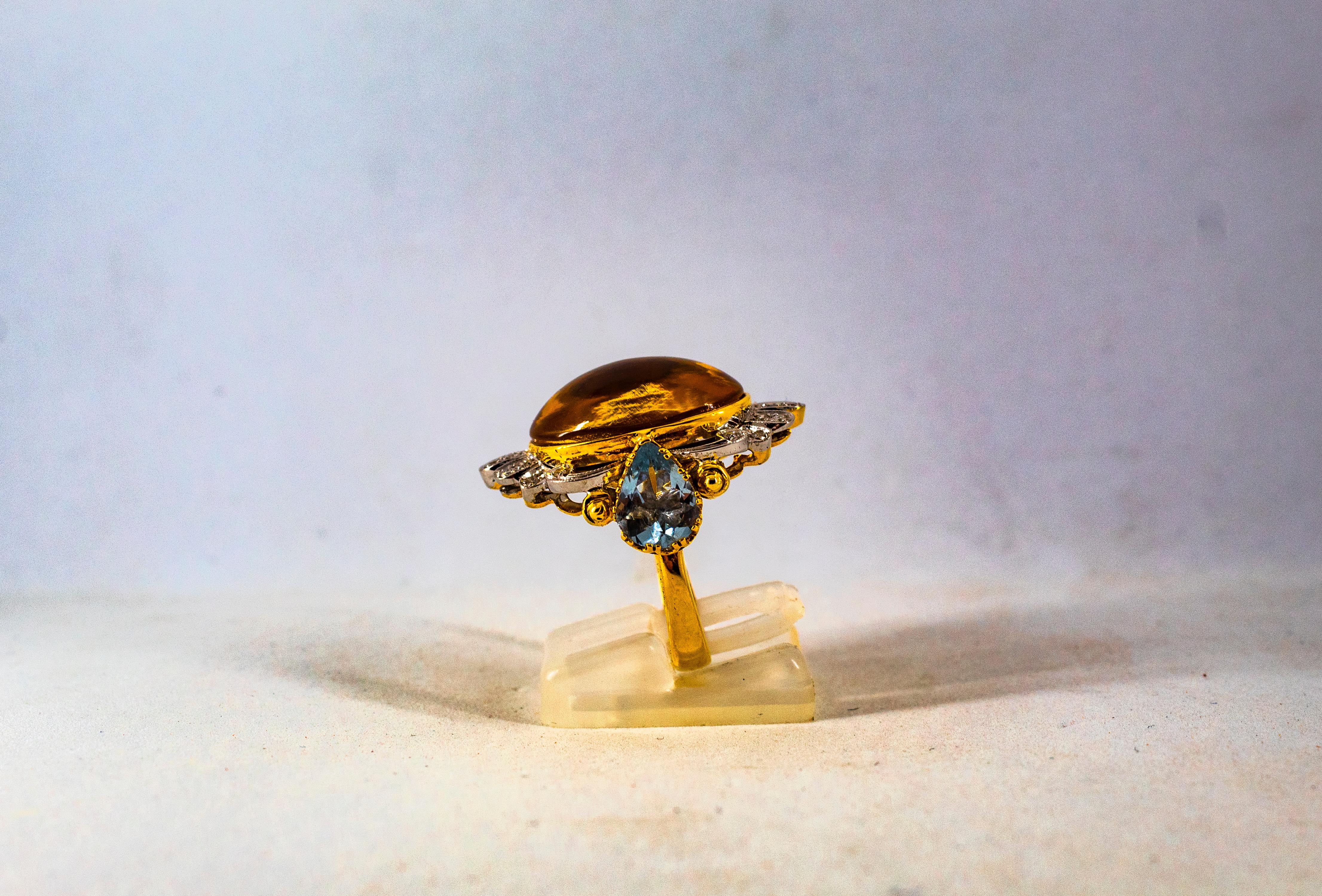 Art Deco Style Diamond Customizable Background Citrine Yellow Gold Cocktail Ring For Sale 3