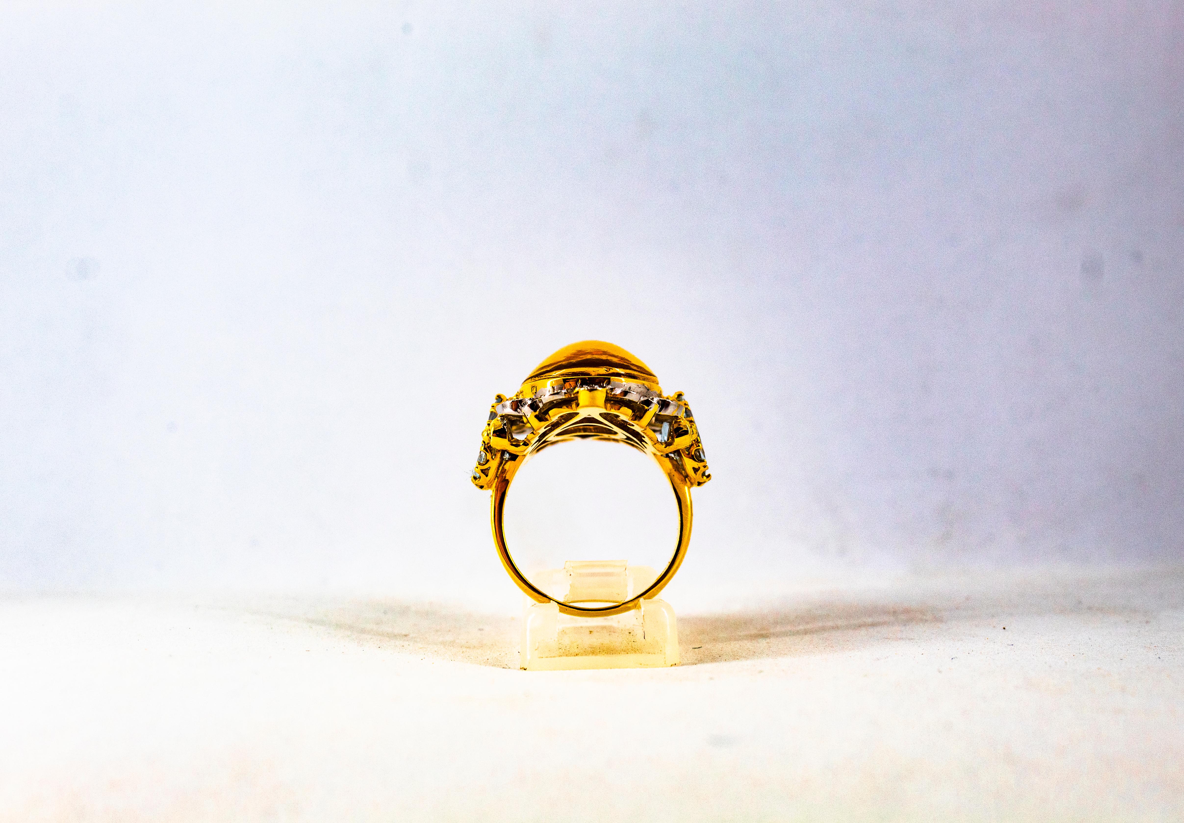 Art Deco Style Diamond Customizable Background Citrine Yellow Gold Cocktail Ring For Sale 4