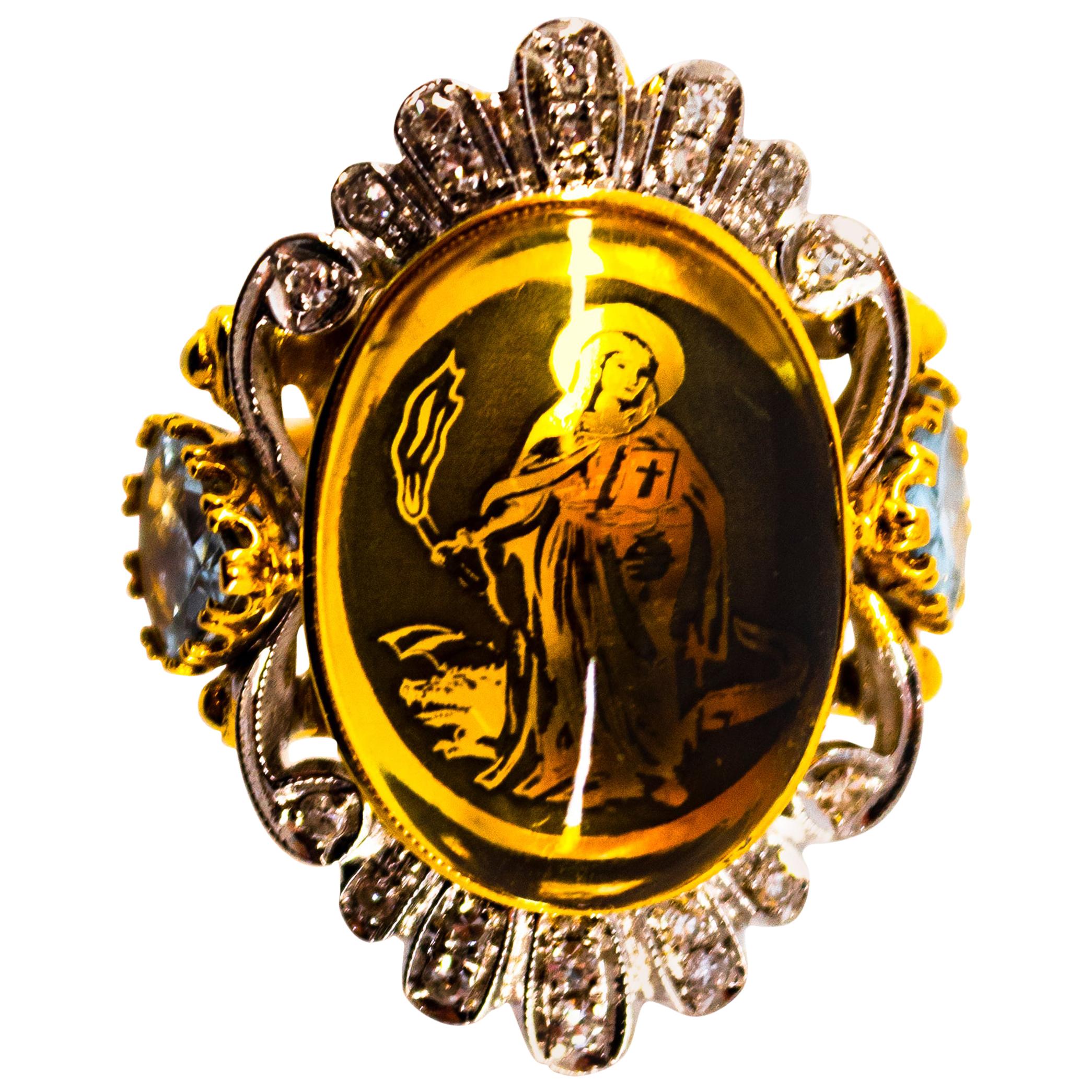 Art Deco Stil Diamant anpassbarer Hintergrund Citrin Gelbgold Cocktail-Ring