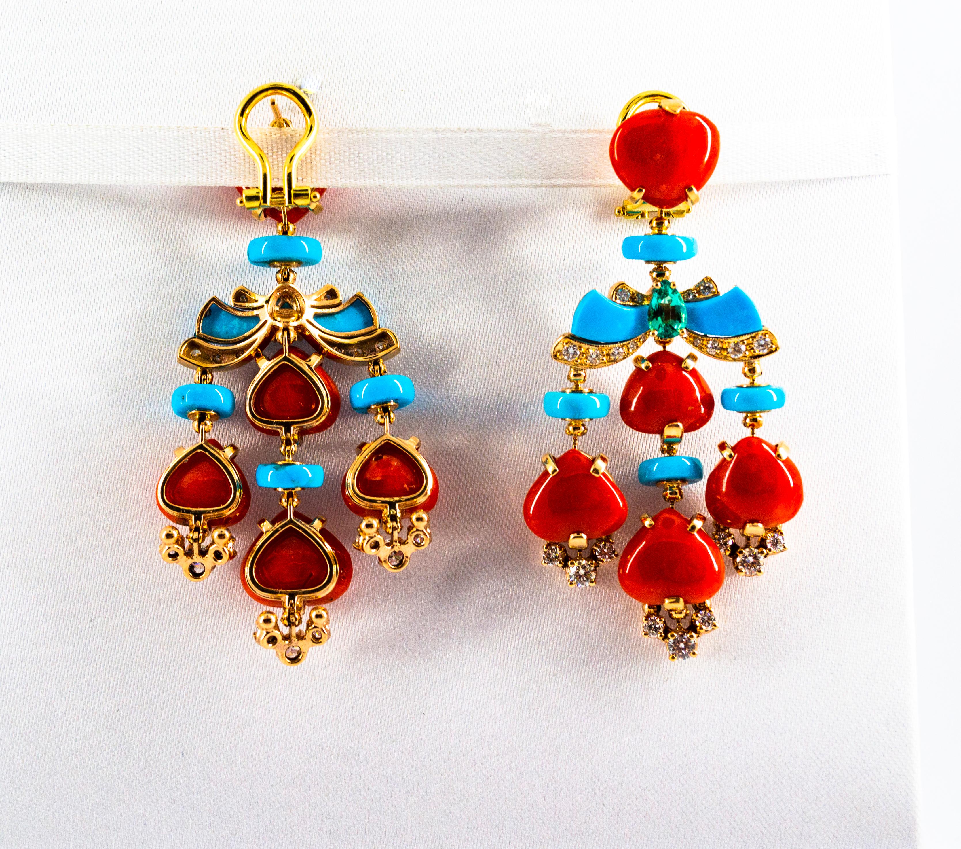 Art Deco White Diamond Emerald Red Coral Turquoise Yellow Gold Clip-On Earrings 7